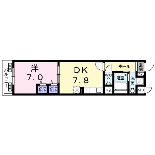 カーサ小紅屋(1DK/3階)の間取り写真