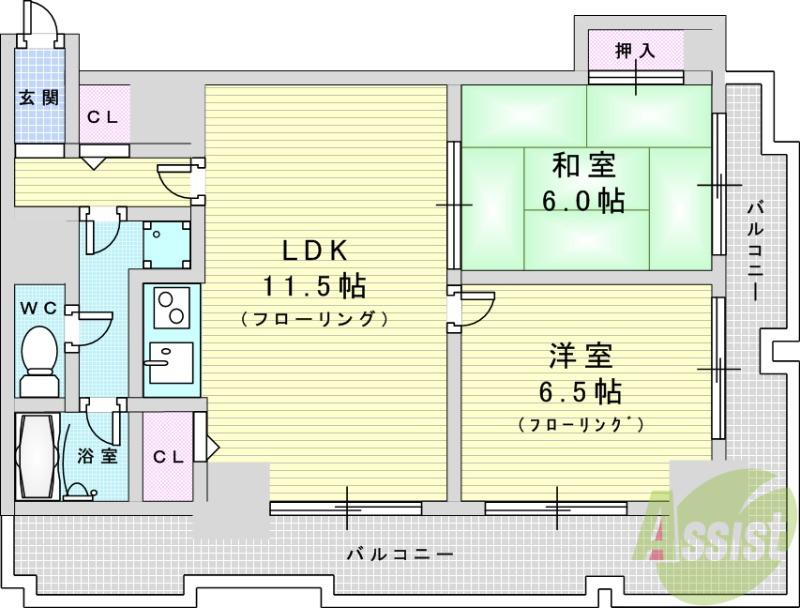 朝日プラザ新大阪(2LDK/9階)の間取り写真