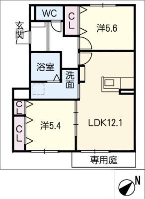 ドエルアメニティー(2LDK/1階)の間取り写真