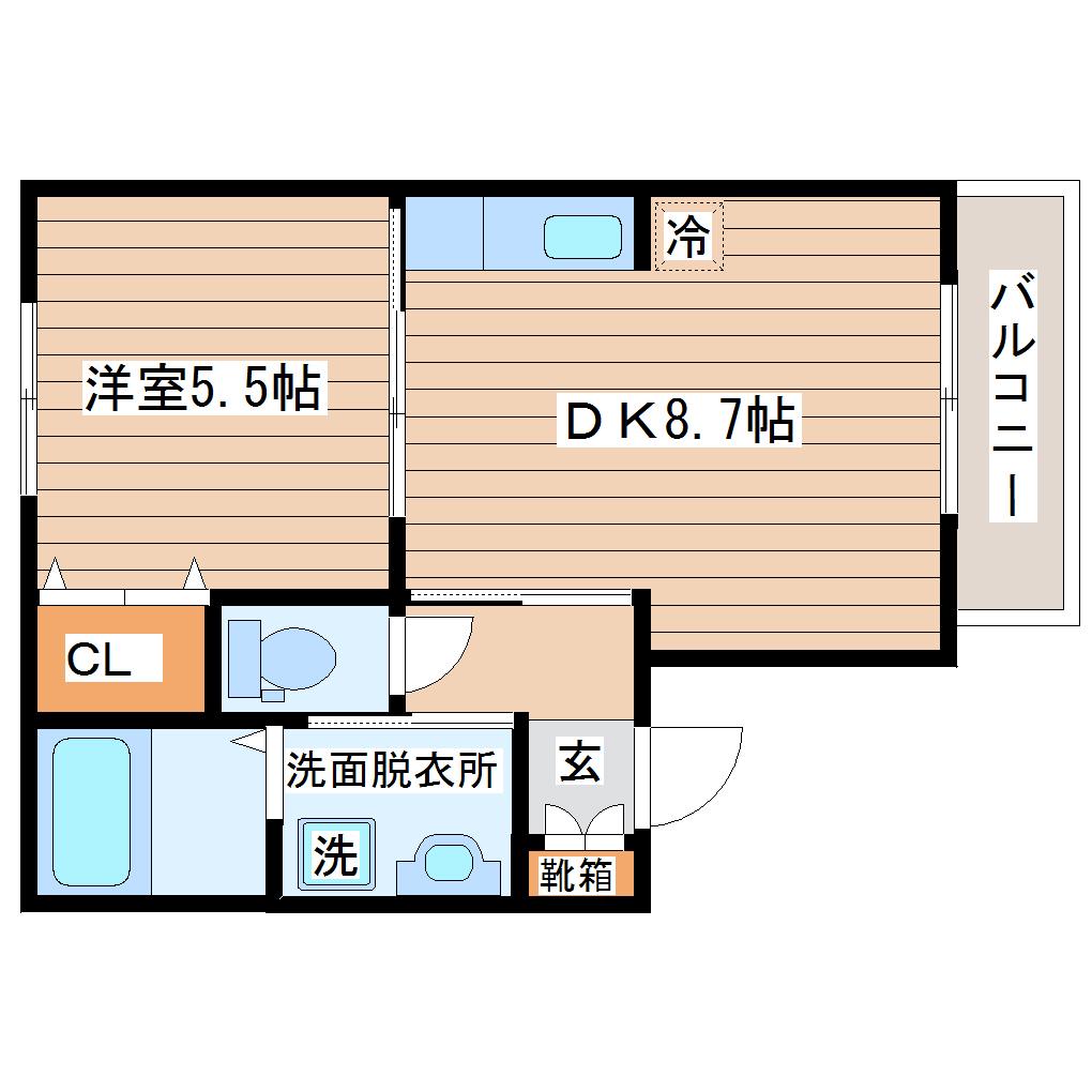 レトアA棟(1LDK/2階)の間取り写真