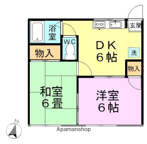 ベルハイム(2DK/1階)の間取り写真