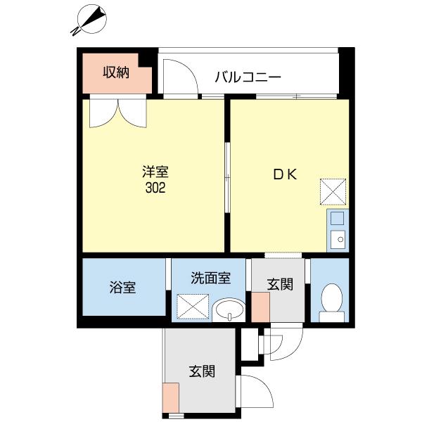 Yビル(1DK/3階)の間取り写真