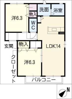 CHEZ MOIB棟(2LDK/1階)の間取り写真