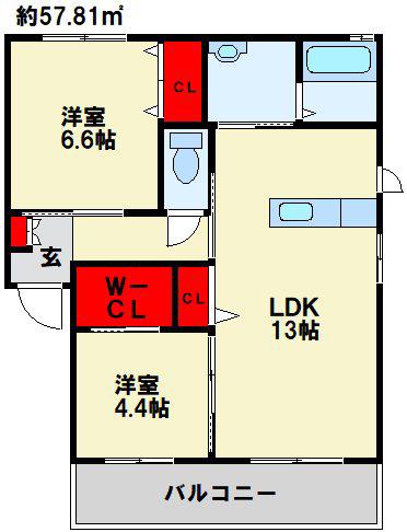 三洋タウン上香月A(2LDK/1階)の間取り写真