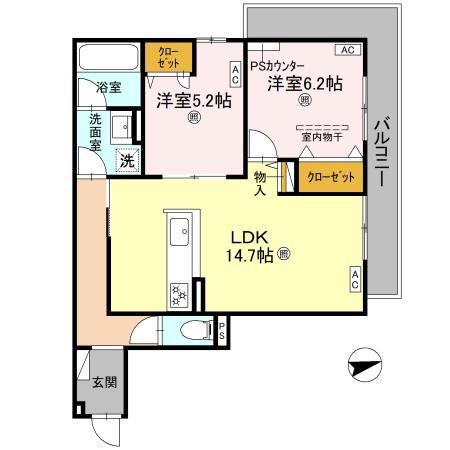 D-RESIDENCE荘園B(2LDK/2階)の間取り写真