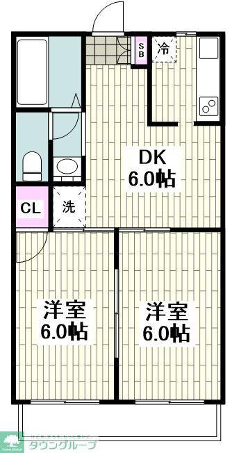 パークサイドヴィレッジ(2DK/2階)の間取り写真