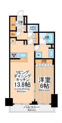 ブリリアタワーカワサキ(1LDK/19階)の間取り写真