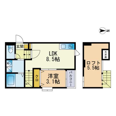 スコルピオ姪浜(1LDK/2階)の間取り写真