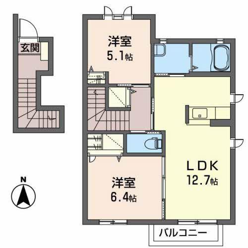 ユートピア カトレア(2LDK/2階)の間取り写真