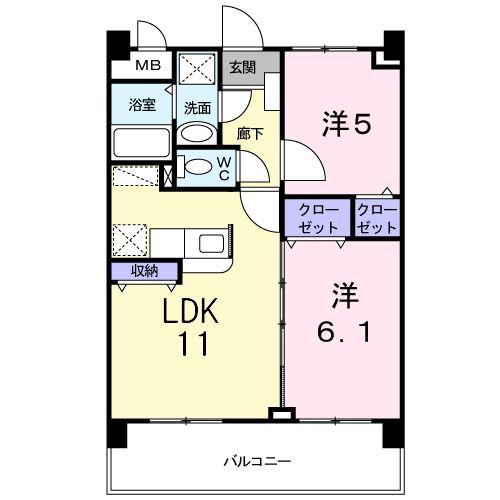 アイタス福岡(2LDK/7階)の間取り写真