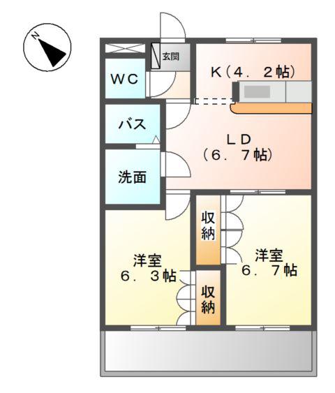 サンイーストピーク(2LDK/2階)の間取り写真