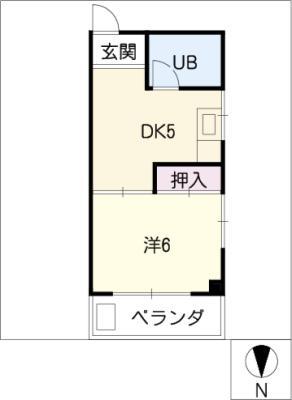 二村マンション(1DK/2階)の間取り写真