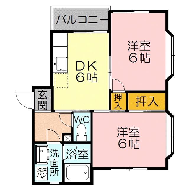 アウローラハイツB棟(2DK/2階)の間取り写真