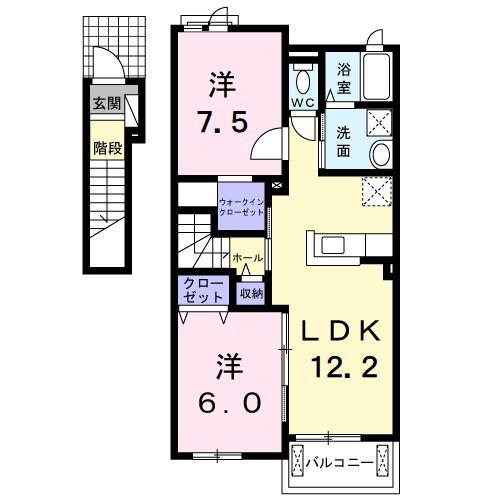 クレセントB(2LDK/2階)の間取り写真
