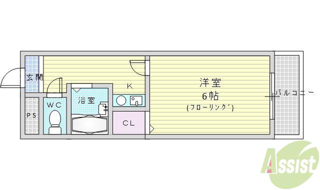 プチフラット千里山(1K/2階)の間取り写真