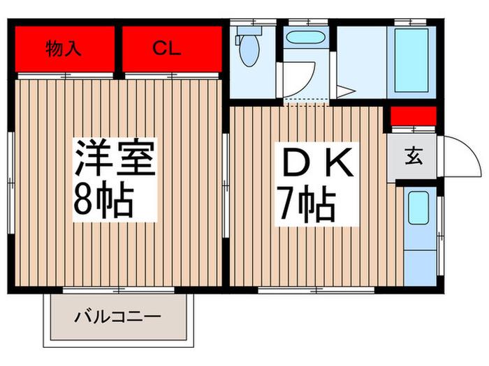 フラワーハイツ M&M(1DK/2階)の間取り写真