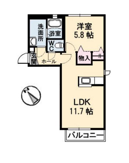 リアージュA棟(1LDK/2階)の間取り写真