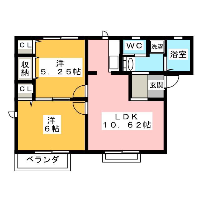 Mシャントア・ブルー A(2LDK/1階)の間取り写真