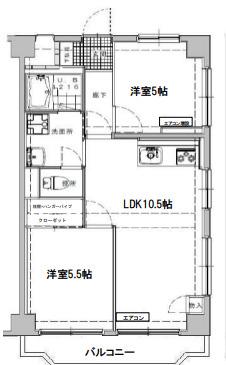 エクロール蓮根(2LDK/4階)の間取り写真
