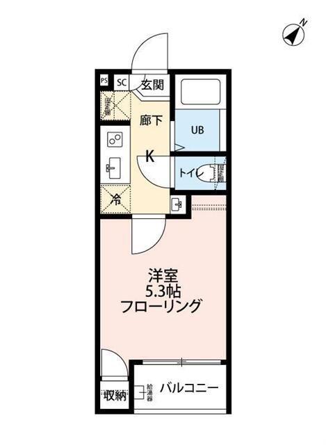 グランクオール潮見(1K/1階)の間取り写真
