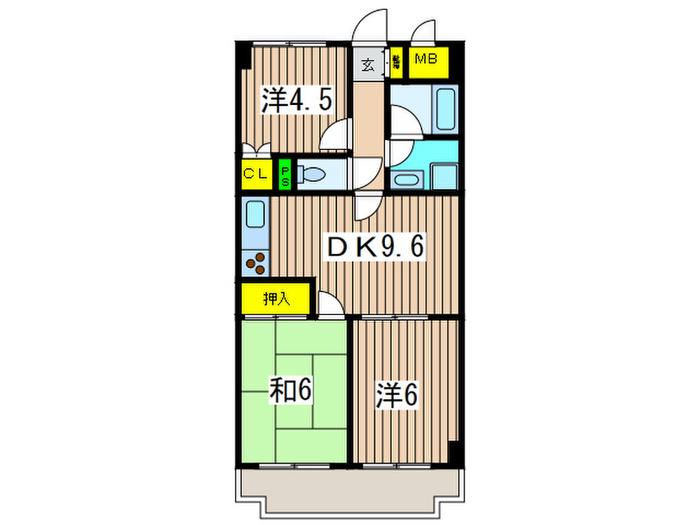 スカイパレス東戸塚(3DK/5階)の間取り写真