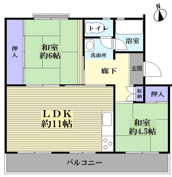 南大和団地 2号棟(3DK/5階)の間取り写真