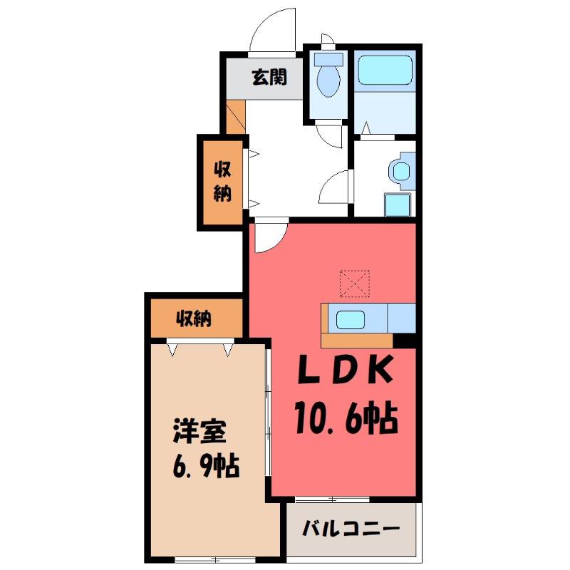 東武伊勢崎線 木崎駅 徒歩26分 2階建 築13年(1LDK/1階)の間取り写真