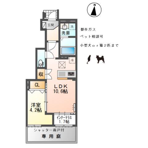 小信中島アパート(1LDK/1階)の間取り写真