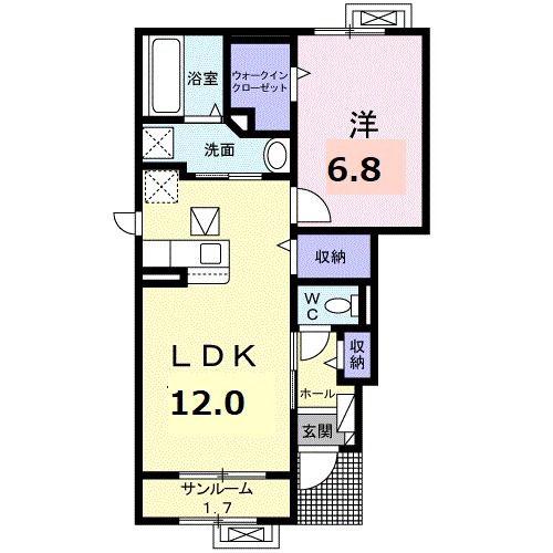 ドミール武生(1LDK/1階)の間取り写真