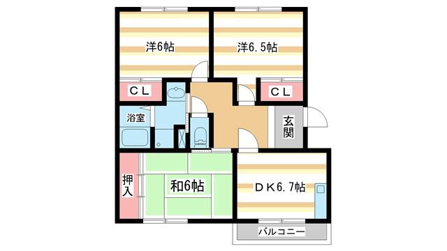 ハピネスB(3DK/3階)の間取り写真