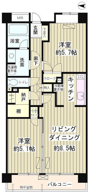 レジデンスシャルマン林試の森(2LDK/1階)の間取り写真