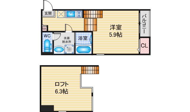 ハーモニーテラス日ノ宮町(1SK/2階)の間取り写真