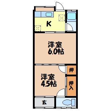 第一戸中ハイツ(2K/1階)の間取り写真