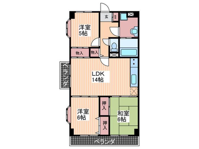 パールマンション東観音(3LDK/3階)の間取り写真