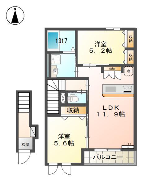 ハウス28(2LDK/2階)の間取り写真