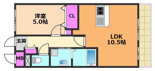 パークヒルズ高槻(1LDK/2階)の間取り写真
