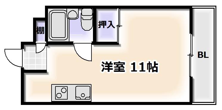 シャトー西川(ワンルーム/4階)の間取り写真