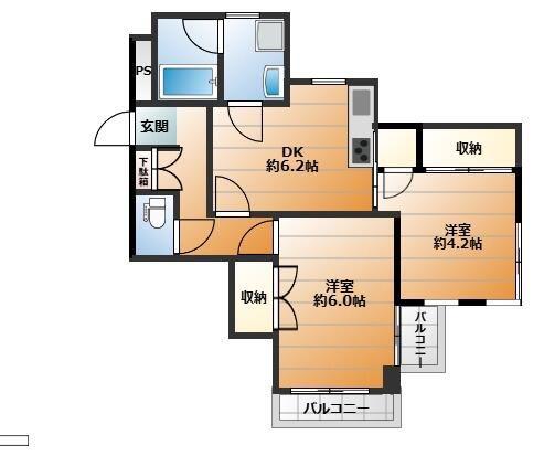 バトラーM(2DK/3階)の間取り写真