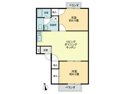 フォブール吉峰IIB(2LDK/2階)の間取り写真