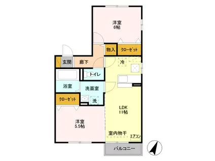 アステールII B101(2LDK/1階)の間取り写真