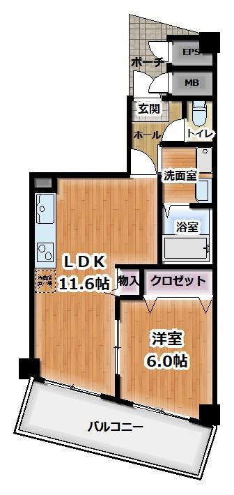 メゾンドアリエ(1LDK/6階)の間取り写真