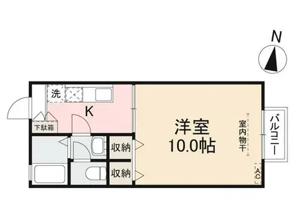 シャトーヒルズI(1K/1階)の間取り写真