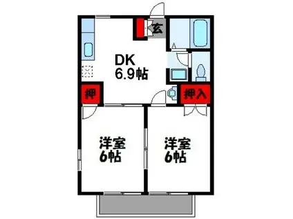グリーンハイツ柴田II(2DK/2階)の間取り写真