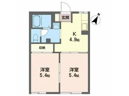 フレグランス花巻南A(2K/1階)の間取り写真