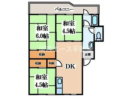 茨木郡山B団地(3DK/3階)の間取り写真