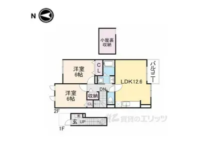 ランドマーク桜井Ⅱ(2LDK/2階)の間取り写真