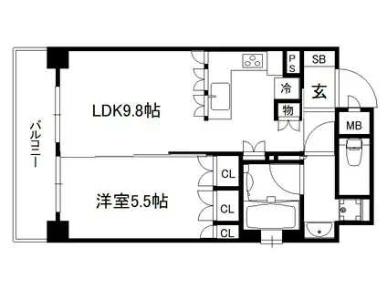 リーガル京都御所西III(1LDK/5階)の間取り写真