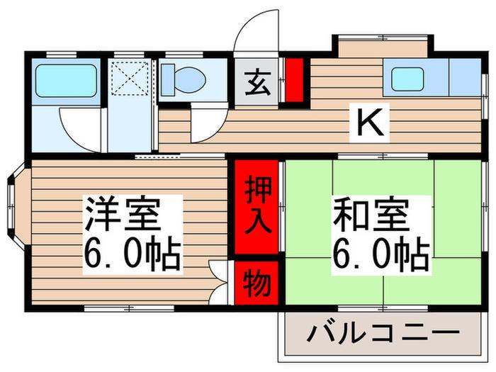 ハイツ中央(2K/2階)の間取り写真