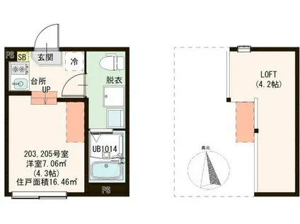 ハーモニーテラス加平III(ワンルーム/2階)の間取り写真