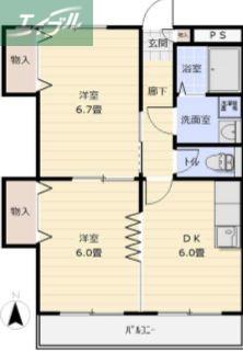 ベルカント辰巳(2DK/3階)の間取り写真